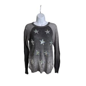 Wildfox‎ White Label Star Gazer Gray Ombré Sequin Sweater Size S Boho Glam Indie